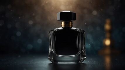 black perfume bottle on fantasy background from Generative AI - obrazy, fototapety, plakaty