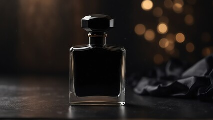 black perfume bottle on fantasy background from Generative AI