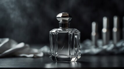 Obraz na płótnie Canvas silver perfume bottle on fantasy background from Generative AI