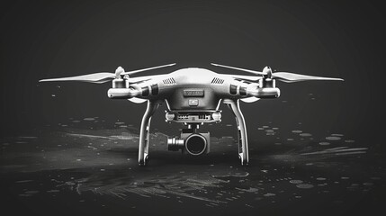 Isolated vector illustration showcasing a flying quadcopter drone, designed for use in stickers, logos, web, and mobile applications.