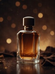 brown perfume bottle on magical glowing fantasy background from Generative AI