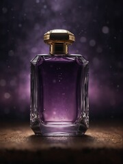 purple perfume bottle on magical glowing fantasy background from Generative AI