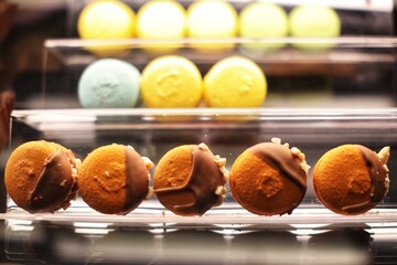 chocolate cake in a bakery