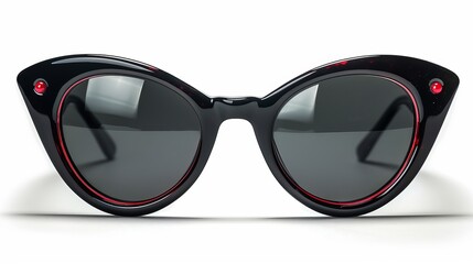 Vintage sunglasses with a black plastic frame are showcased on a white background.