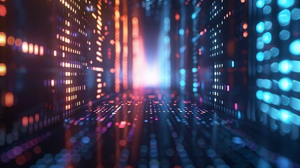 Obraz premium Sock ticker background. Abstract digital data concept with glowing oLED lights representing server activity.