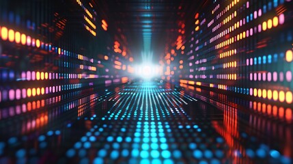 Sock ticker background. Abstract digital data concept with glowing oLED lights representing server activity.