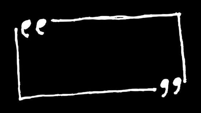 White wiggly hand drawn rectangle speech bubble with quotation mark doodle animation      