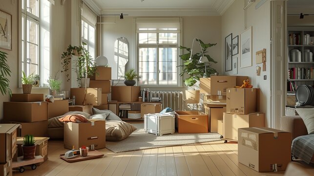 Homely Havoc: Scattered Boxes in New Home Interior