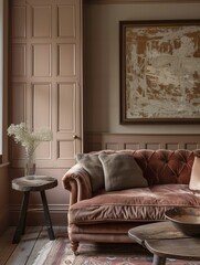 Elegant Vintage Living Room Interior with Leather Sofa