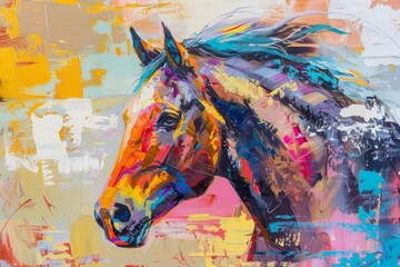 abstract gold horse painting with bold strokes and vibrant colors modern art wall mural