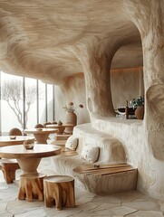 Fototapeta na wymiar Organic Design Wooden Furniture in a Modern Interior