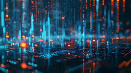 Fototapeta premium A close-up view of an illuminated circuit board with a vibrant display of red and blue lights - Generative AI