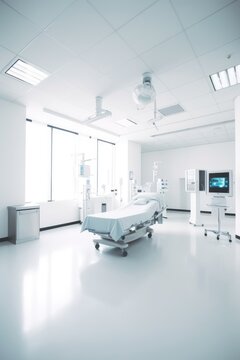 Hospital room with beds and comfortable medical equipment