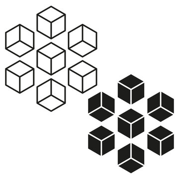 3D cubes pattern. Isometric shapes on white. Graphic elements set. Vector illustration. EPS 10.