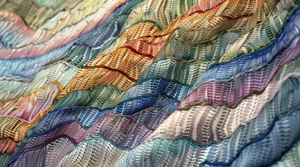 Watercolor, Woven mountain tapestry, close up, intricate pattern, dayligh