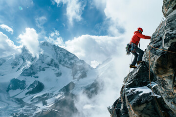 Mountain Climbing copy-space, conquering challenging slopes, epitomizing the thrill of mountaineering, sport, and adventure