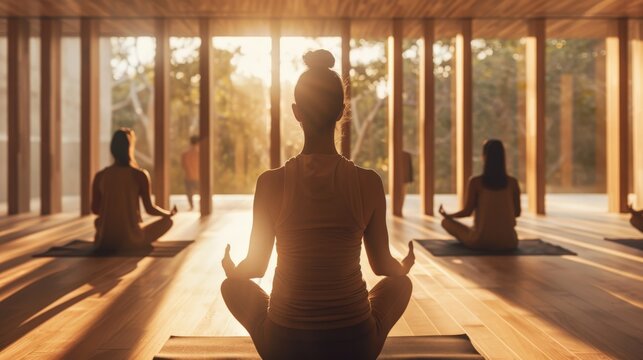 A mindfulness session where individuals are guided through breathing exercises in a serene, minimalist space, focusing on the mental aspect of wellness and the practice of being present.