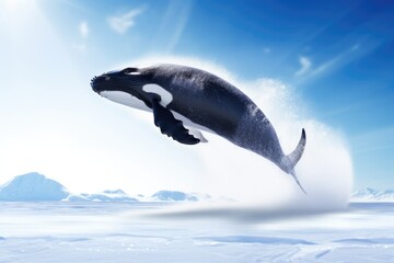 A playful orca breaches in the ocean waves