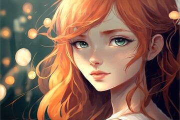 painting of a beautiful ginger girl, illustration