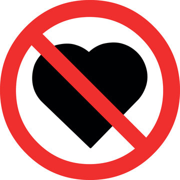 vector illustration icon signage forbidden and heart shape, prohibited love concept