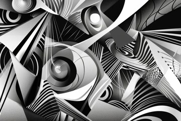 black and white abstract background with geometric shapes lines and 3d effect digital art