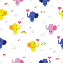 Pattern with a happy cute elephant. Vector illustration