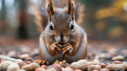 A close-up image of a brown squirrel feeding
