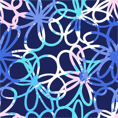 Seamless chaotic cute print with abstract flowers. Cool texture background. Wallpaper for girls. Fashion style pattern