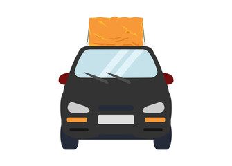 Small car carrrying goods. Front view. Simple flat illustration.