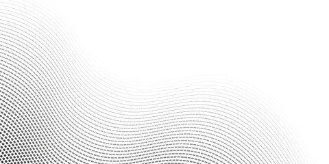 Flowing dots particles wave pattern 3D curve halftone black gradient curve shape isolated on white background. Vector in concept of technology, science vector modern dots curve
