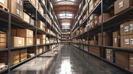 Fototapeta premium Order in Chaos: Warehouse Precision and Cardboard Organization