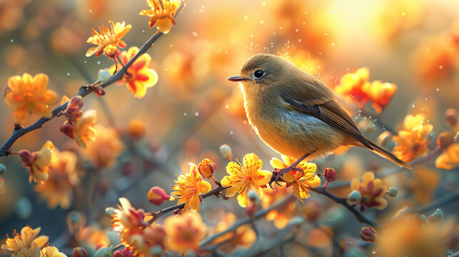 A cute little tweety bird sitting in a flowers