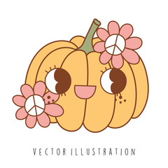 Groovy Autumn, Thanksgiving. Vector Illustration