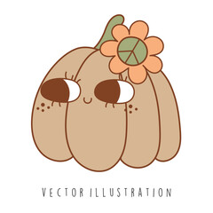 Groovy Autumn, Thanksgiving. Vector Illustration