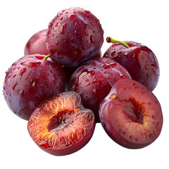  An HD image of fresh plums, their purple to red skin, juicy and tart, isolated on a Transparent background, PNG Cutout