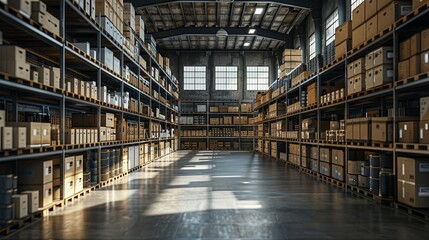 Fototapeta premium Order in Chaos: Warehouse Precision and Cardboard Organization