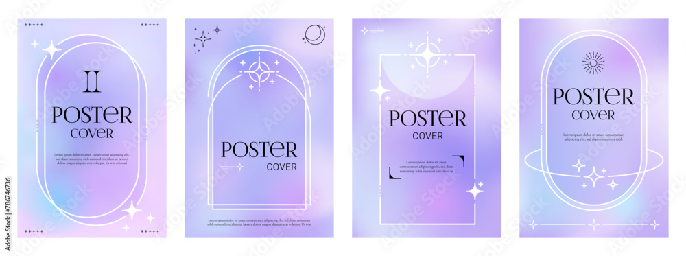Poster modern aesthetic purple gradient y2k posters and abstract backgrounds, vector cover templates. paste