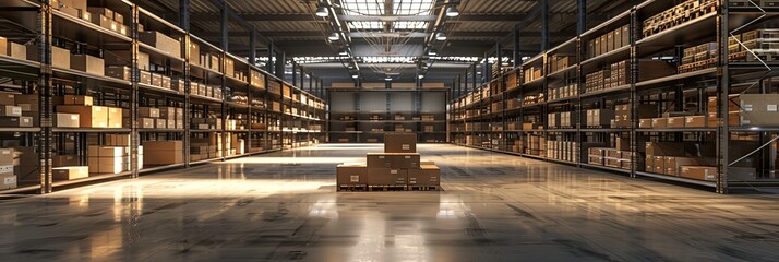 Fototapeta premium Order in Chaos: Warehouse Precision and Cardboard Organization