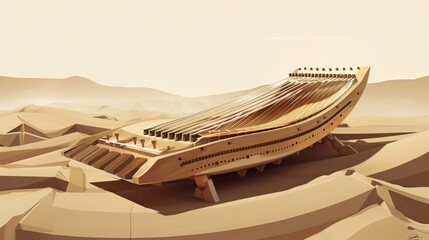 Artistic representation of a musical instrument invented by acousticians and musicians, which creates a range of sounds from different musical cultures.
