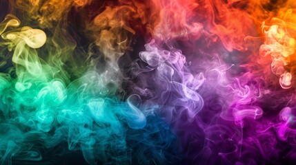 Fototapeta na wymiar Vibrant multicolored abstract smoke patterns on a black background.
