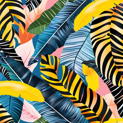 seamless pattern with zebra and banana leave colour full AI generated 
