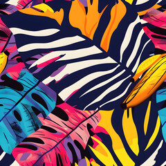 pattern with colour full feathers and zebra print black and white texture AI generated 