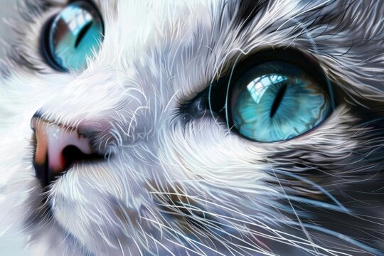 closeup of cats mesmerizing turquoise eyes and nose animal portrait digital painting