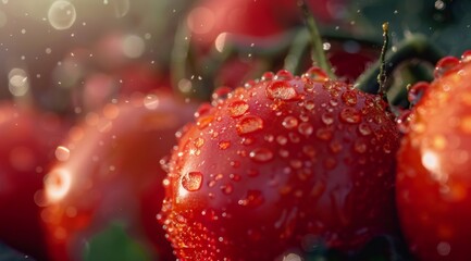 Dewy Dawn: Glistening Tomatoes in Soft Morning Light