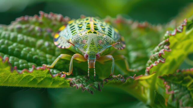 Halyomorpha halys living on wild plant leaves