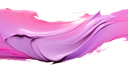 Thick pink and purple acrylic oil paint brush stroke on white and transparent background