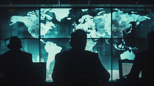 Cybersecurity professionals conducting a security briefing in a secure, undisclosed location, in a cold war era spy film style.