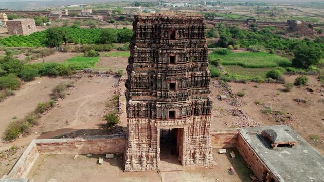 gandikota Madhavaraya Swamy Temple entrance arch, orbit drone shot at andhra pradesh, india