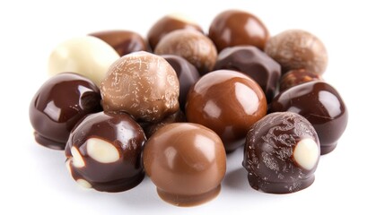 Chocolate covered Belgian candies and hazelnuts with a shiny coating