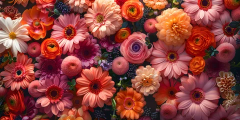 Fotobehang Various flowers of pink hues in artistic bouquet arrangement © Nadtochiy
